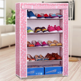 粉色五层高防尘简易布艺简装鞋柜加固组装折叠多层鞋架置物架WJ39