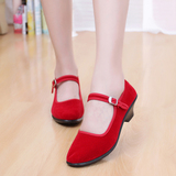 老北京布鞋女式中跟单鞋红色礼仪鞋广场跳舞民族舞蹈鞋黑色妈妈鞋