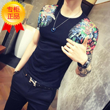 夏季中国风男装霸气纹身印花短袖T恤男大码个性半袖圆领修身体恤