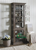 美式实木书柜餐边柜法式橡木复古做旧酒柜书橱书架展示玻璃柜家具