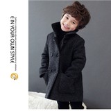 韩国代购童装男童双排扣毛呢外套中长款夹棉大衣儿童风衣羊毛呢子