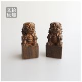 拾趣 越南自然沉香木雕坐狮印章 事事如意摆件饰品 木雕工艺品
