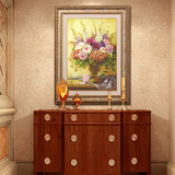 欧式玄关装饰画挂画美式现代客厅餐厅竖幅经典花卉壁画油画带框