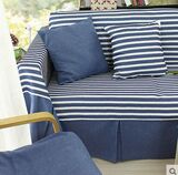 北欧简约组合沙发巾深蓝条纹沙发罩棉麻布艺沙发垫地中海英伦风尚