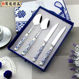 青花瓷餐具四件套 创意陶瓷餐具 不锈钢筷子勺子刀子叉子餐具套装