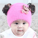 女宝宝帽子0-3-6-12个月冬韩版可爱公主套头帽毛线假发帽婴儿帽子