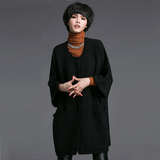 秋冬韩国针织衫开衫中长款半袖加厚女装宽松大码毛衣蝙蝠外套披肩