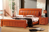 现代中式实木床 橡木床1.5米 1.8米实木床海棠色送床板配套床头柜