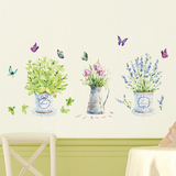 浪漫家居花卉装饰墙贴纸 可移除客厅卧室墙布置 田园清新花盆贴画