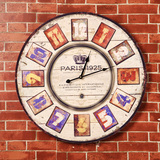 欧式复古挂钟简约时钟客厅挂件壁饰创意实木钟表墙饰乡村做旧挂饰