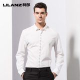 Lilanz/利郎男装白色商务休闲衬衫 96%棉男士时尚正装衬衣5QZC013