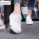 RG2X2016春款新款运动风纯白色平底女帆布鞋 低帮厚底纯色小白鞋