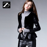 ZK女装2016冬装新款PU皮拼接短款仿皮草修身时尚气质短外套女上衣