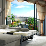 现代简约3d立体大型壁画 窗景花园墙纸 卧室沙发客厅背景墙壁纸