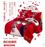 卡通婚庆多款斜纹磨毛大红结婚新婚礼物生态棉4四件套被套床单