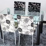 组合餐桌一桌四 双层钢化玻璃长方形简约现代正方形组装6人餐桌椅