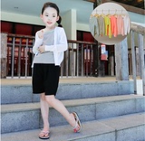 韩国童装女童夏季纯棉针织开衫韩版中大童沙滩防晒衣空调衫亲子装