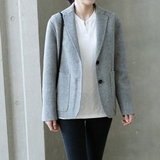 韩版纯手工双面羊绒呢子大衣女 短款翻领单排扣高端毛呢西服外套