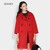 ZOOFI双面羊绒大衣女中长款双排扣羊毛呢外套茧型大衣2015新品冬