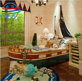 乐居贝贝地中海美式实木儿童家具船型床创意带储物游艇船床定制
