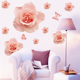 可移除家饰浪漫粉色玫瑰花墙贴卧室客厅婚恋装饰墙贴画防水自粘胶