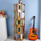 楠竹旋转书架360度学生简易书架创意书柜置物架实木书架子