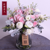 花房故事粉玫瑰洋牡丹花束瓶花全国杭州上海鲜花速递生日闺蜜母亲