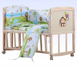 无漆实木婴儿床儿童床幼儿bb男女孩单人宝宝床带护栏床垫拼接定制