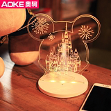 奥轲 创意立体3D遥控小台灯led充电小夜灯卧室氛围天鹅城堡小夜灯