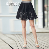 洛可可2016夏装新款半身裙女时尚立感字母印花裙子透气网纱短裙潮
