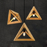 北欧设计师灯具创意原木吊灯吧台餐厅三角形实木橡木飞梭吊灯新款