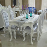 新古典餐桌椅组合1桌6椅 欧式餐桌椅组合白色酒店样板房餐桌椅