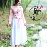 2015秋冬新款将琴带语 起念原创中国风手绘汉元素汉服棉麻连衣裙
