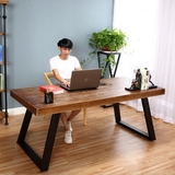 铁艺复古实木书桌简约电脑桌椅组合双人书桌loft写字台美式办公桌