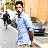 Simwood2016夏装新款欧美简约男士休闲长袖衬衫潮男修身纯色衬衣