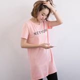 夏季新款韩版大码宽松短袖T恤女式中长款显瘦字母百搭街头风上衣