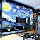 背景墙墙纸 艺术手绘大型壁画梵高星空欧式油画沙发壁纸 卧室床头
