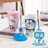 机器猫凯蒂猫创意马克杯卡通陶瓷杯子咖啡杯牛奶杯情侣水杯带盖勺