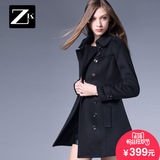 ZK女装2016冬装新款双排扣修身显瘦收腰毛呢外套女中长款呢子大衣