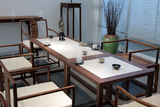 璞木禅意新中式北美黑胡桃茶桌椅组合会议桌餐桌椅老榆木免漆桌