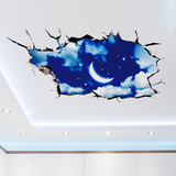 3D立体墙贴纸贴画房顶天花板客厅墙壁纸装饰自粘创意天空夜空月亮