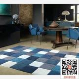 地中海风格手工腈纶家居成品客厅茶几卧室床边地毯方块蓝色定制
