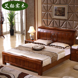 新中式简易全实木橡木大床双人环保硬板床1.8米储物箱体床铺包邮