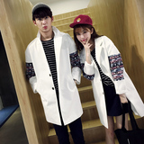 青少年情侣装外套2016新韩版民族风花色袖男女中长款长袖风衣学生