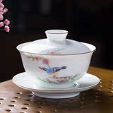 景德镇手绘 粉彩笑春风手绘三才盖碗 盖杯 大号泡茶碗  茶盏 陶瓷