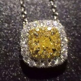 钻钻家 T款 天然黄钻 金黄彩钻 30分 豪华钻石吊坠 项链 方钻多款