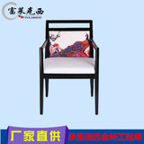 新中式餐椅古典高背餐椅仿古中式实木布艺餐椅印花水曲柳休闲椅子
