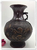 二手铜工艺品 19041日本花瓶 铜雕回流铜器收藏摆件摄影道具礼品