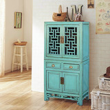 新中式仿古实木家具做旧餐边柜储物柜碗柜复古橱柜客厅装饰花窗柜