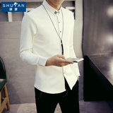 春季商务男士长袖衬衫韩版白色衬衣修身型男装春装英伦寸衫青年潮